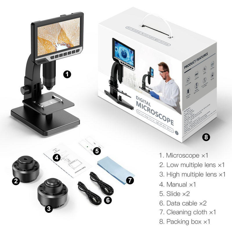 Caisedoscope 2000x 12.2MP 4K Digital Compound Microscope Camera with 7" Screen