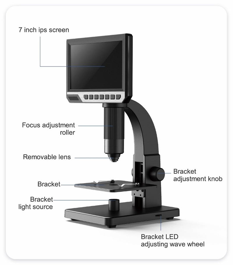 Caisedoscope 2000x 12.2MP 4K Digital Compound Microscope Camera with 7" Screen